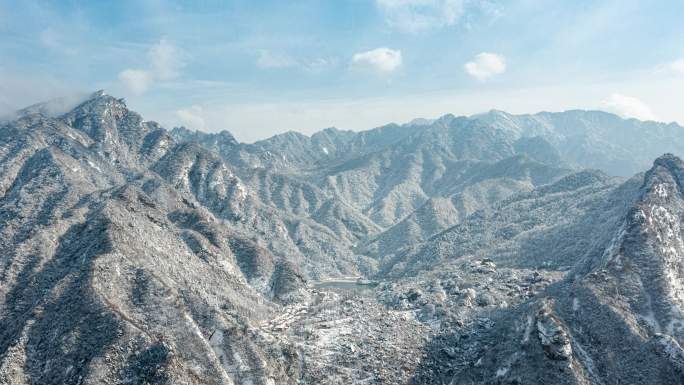 陕西翠华山天池雪景航拍延时4k