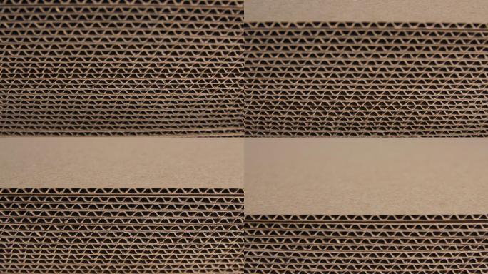 一堆瓦楞纸板坑纸特写镜头一层层原材料