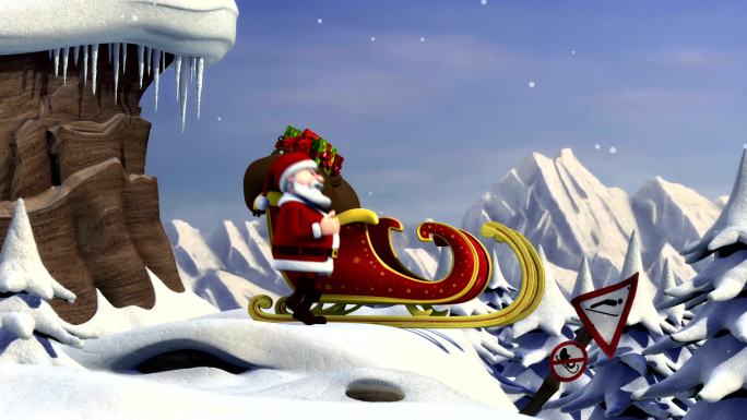 圣诞老人的雪橇北极来的老人飞行圣诞树