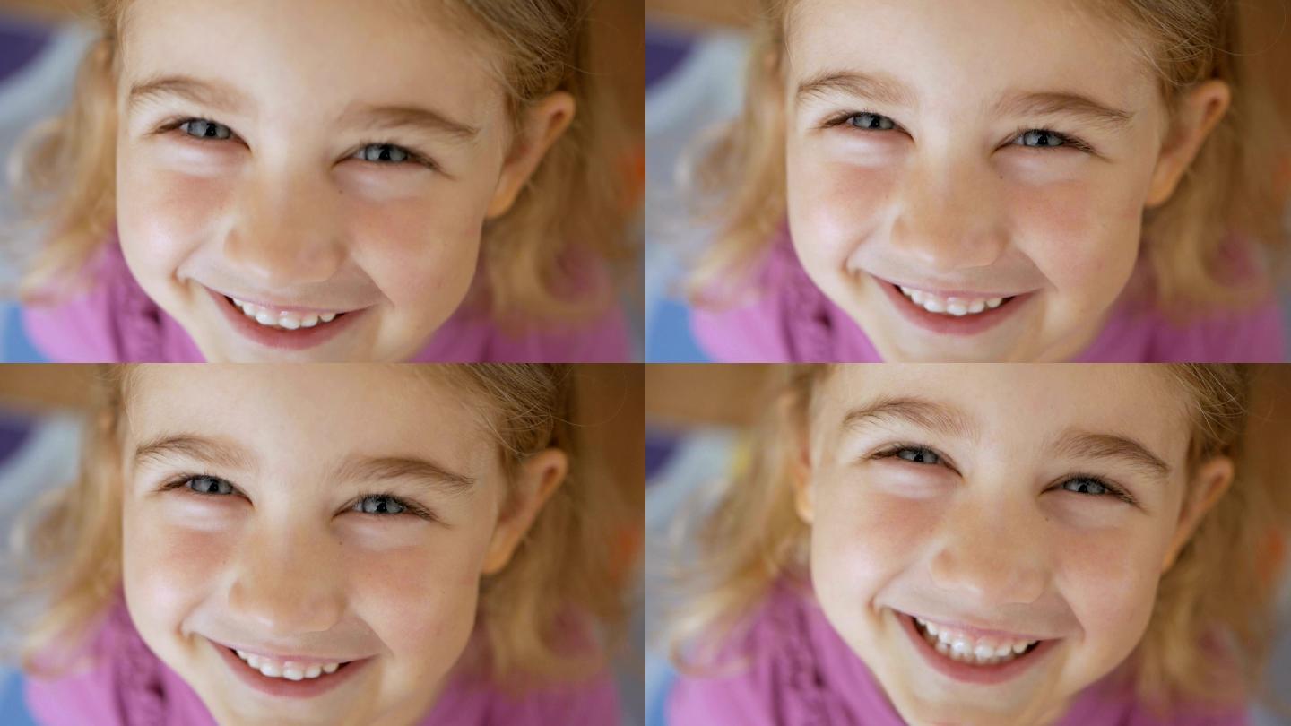 一个快乐的小女孩外国人俯视笑容