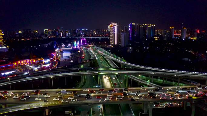 4K航拍临沂市蒙山高架桥夜晚风景