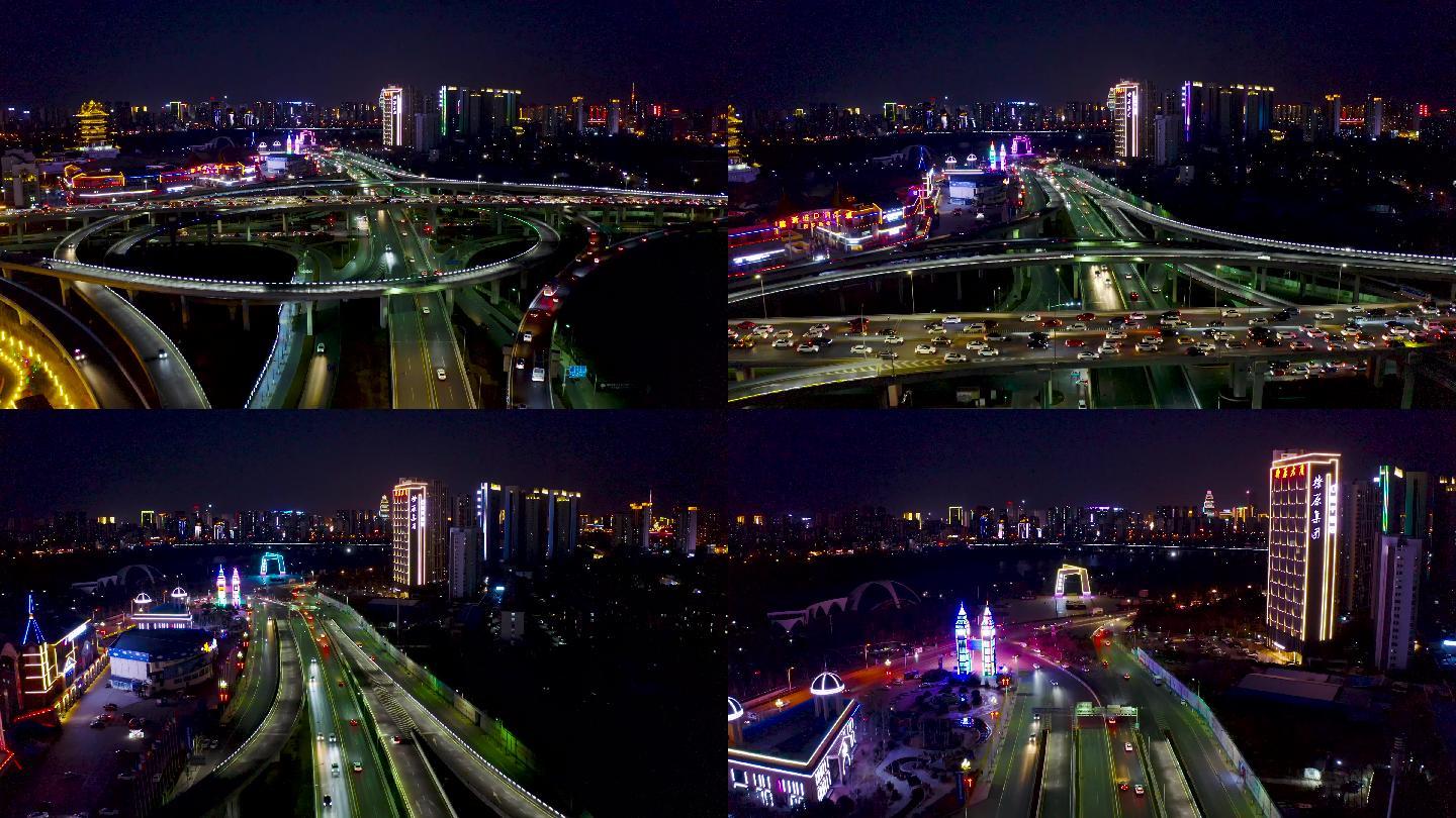 4K航拍临沂市蒙山高架桥夜晚风景