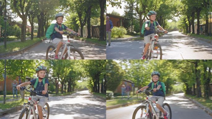 骑自行车的小男孩越野车山地车小孩骑车上学