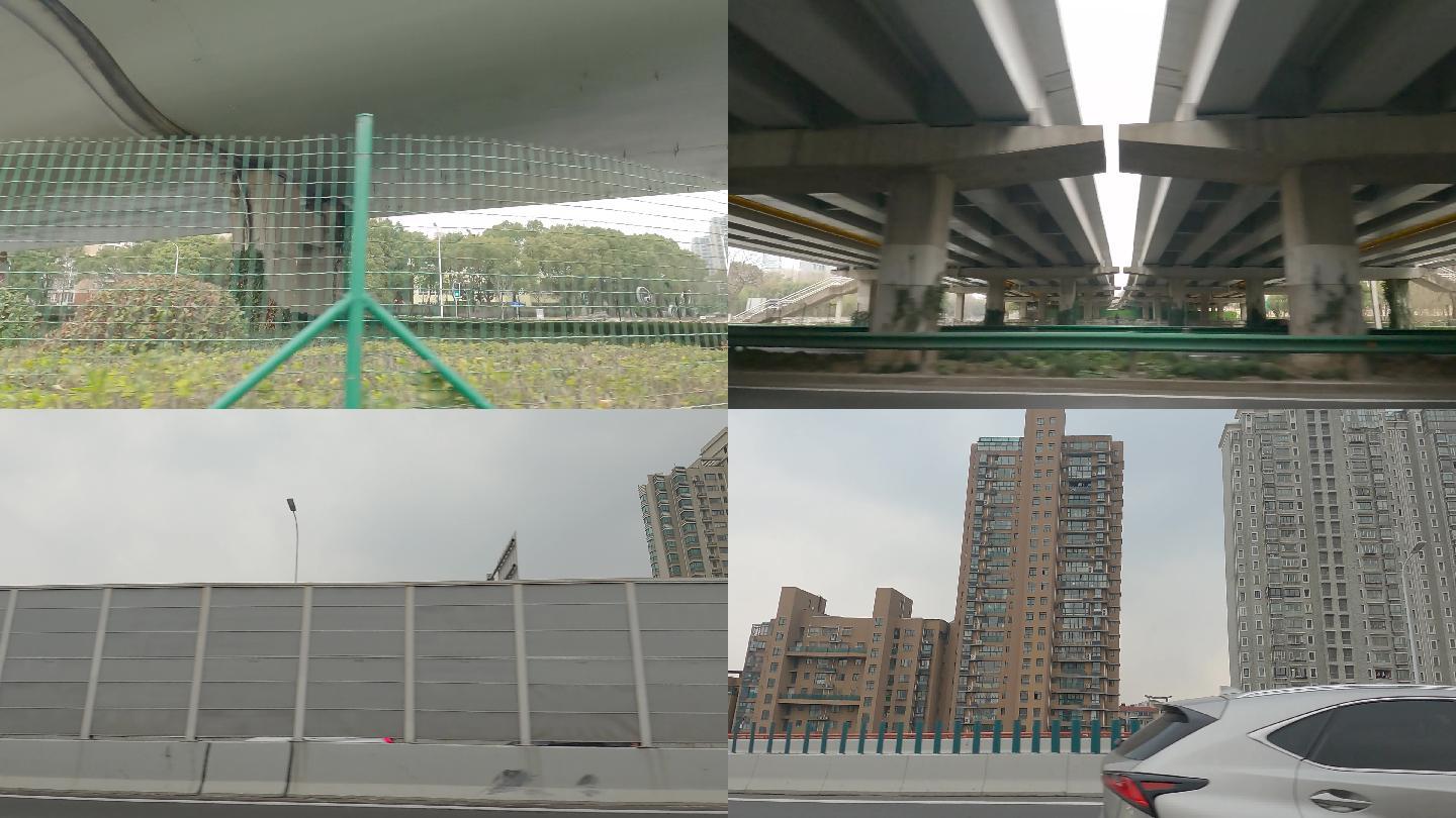 白天上海高架桥车左空镜