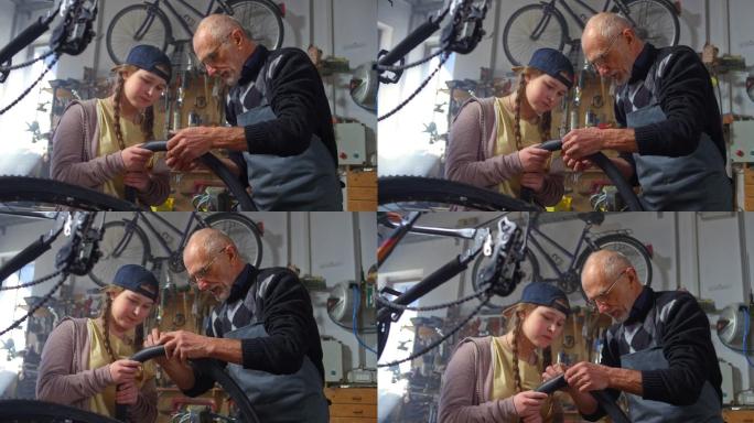 自行车轮胎修理自行车行补胎欧美外国人种