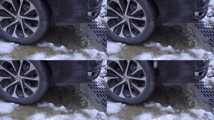 4K车辆冰雪融化滴水特写