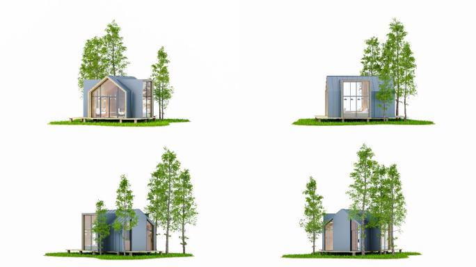 一个绿色草坪上的小房子
