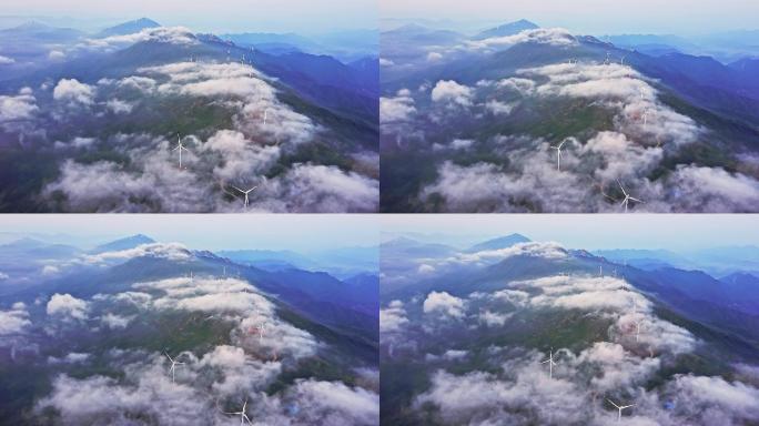 航拍山脉云层风电场景