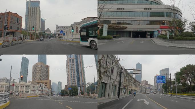白天上海新老城区车尾空镜影视素材