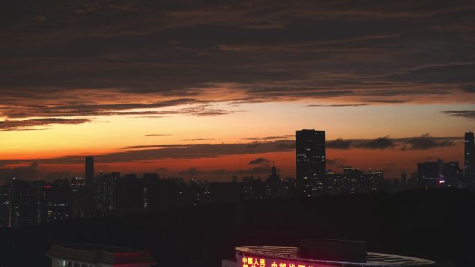 武汉城市夜景 火烧云 晚霞