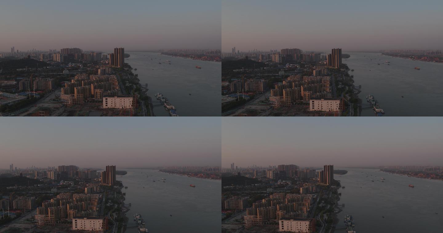 南京长江大桥日落航拍空镜