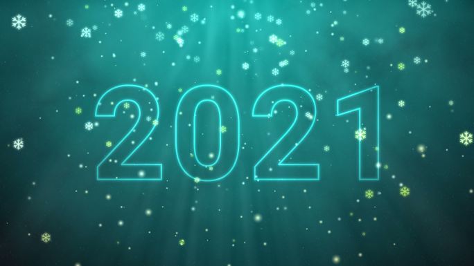 雪花蓝绿背景下的2021文字