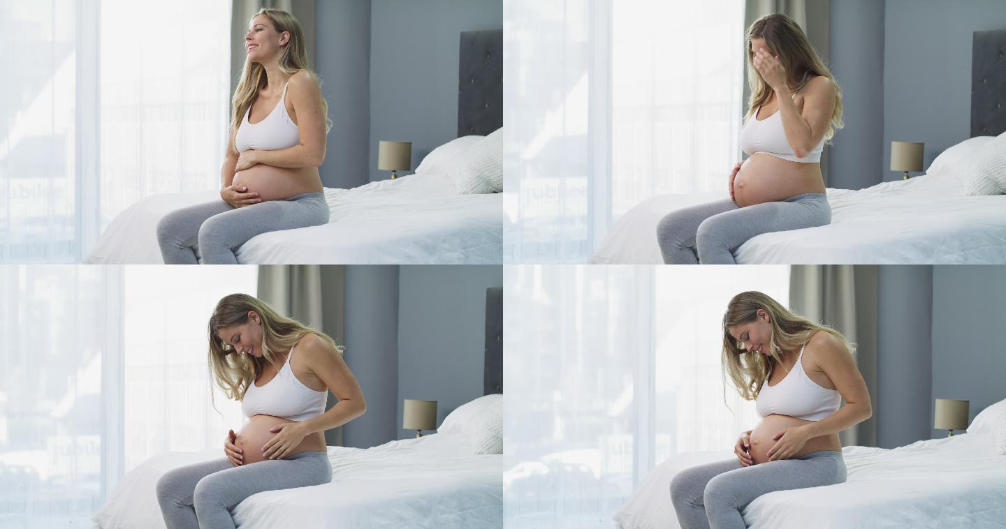 怀孕的年轻女人孕妇肚子月子中心胎教母婴孕