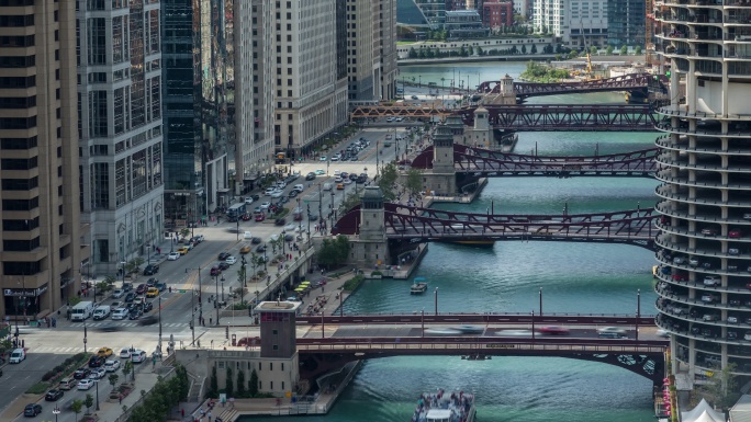 芝加哥市中心繁华繁荣现代都市热闹繁忙
