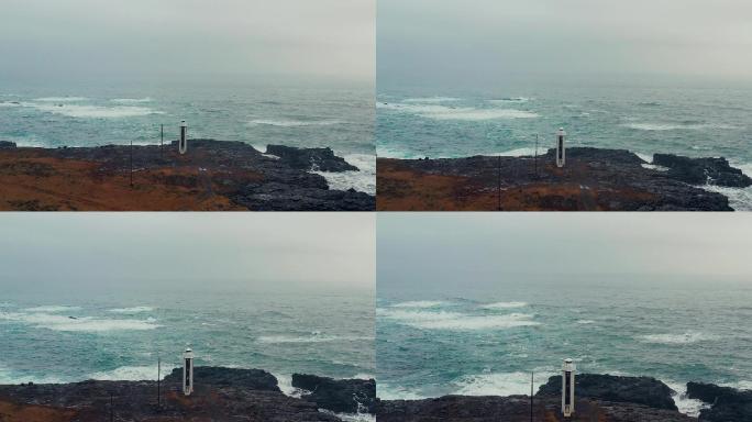 冰岛海边灯塔风景鸟瞰图