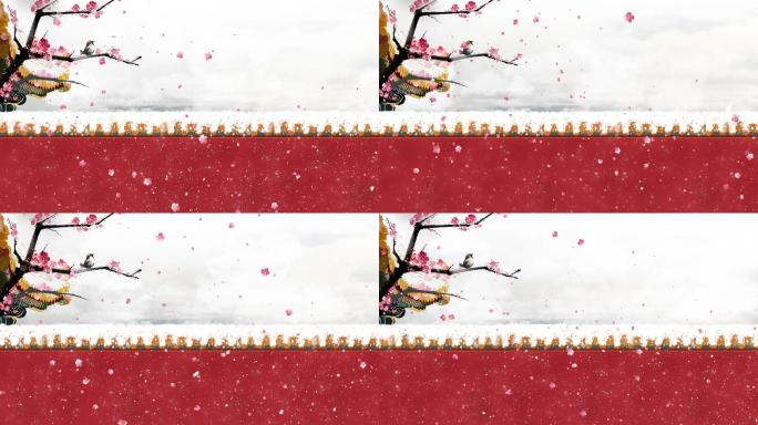 4K古风红墙雪景视频无缝循环