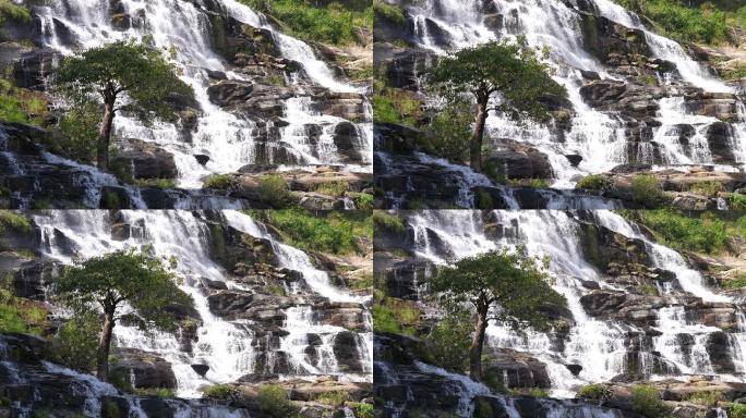 绿色森林中的瀑布瀑布河流旅游景区世界著名