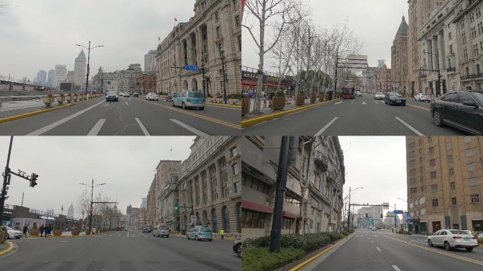 白天上海外滩车尾空镜影视素材