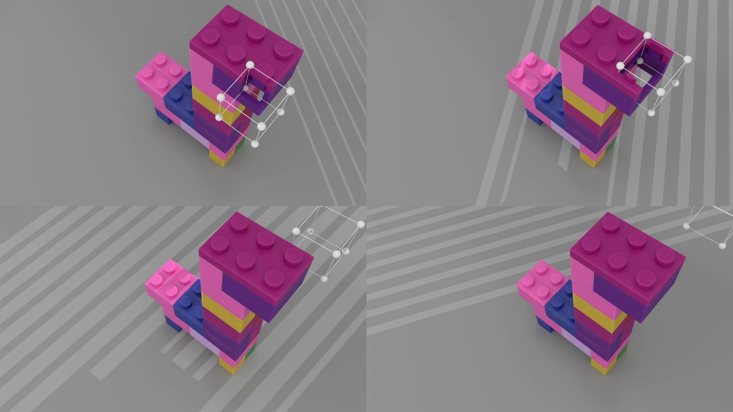 乐高积木动物拼砌玩具建模C4D光线动画