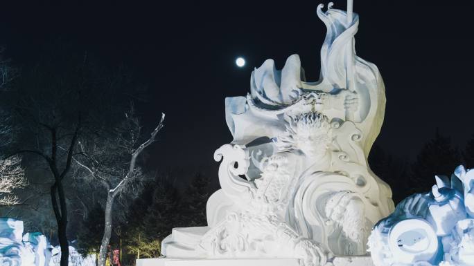 黑龙江哈尔滨雪雕雪博会冰雪大世界延时摄影