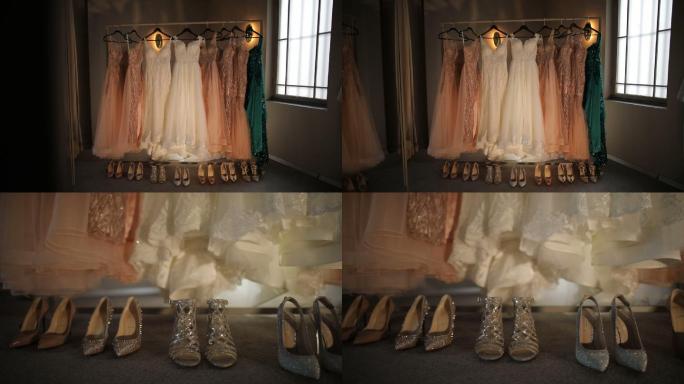 婚礼店里的婚纱和鞋子