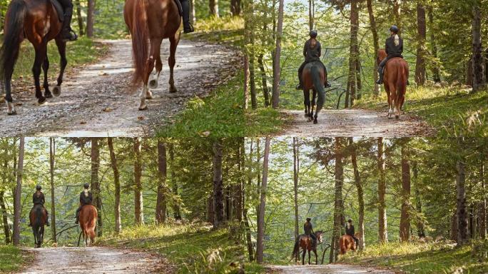 两个女人在森林里骑马