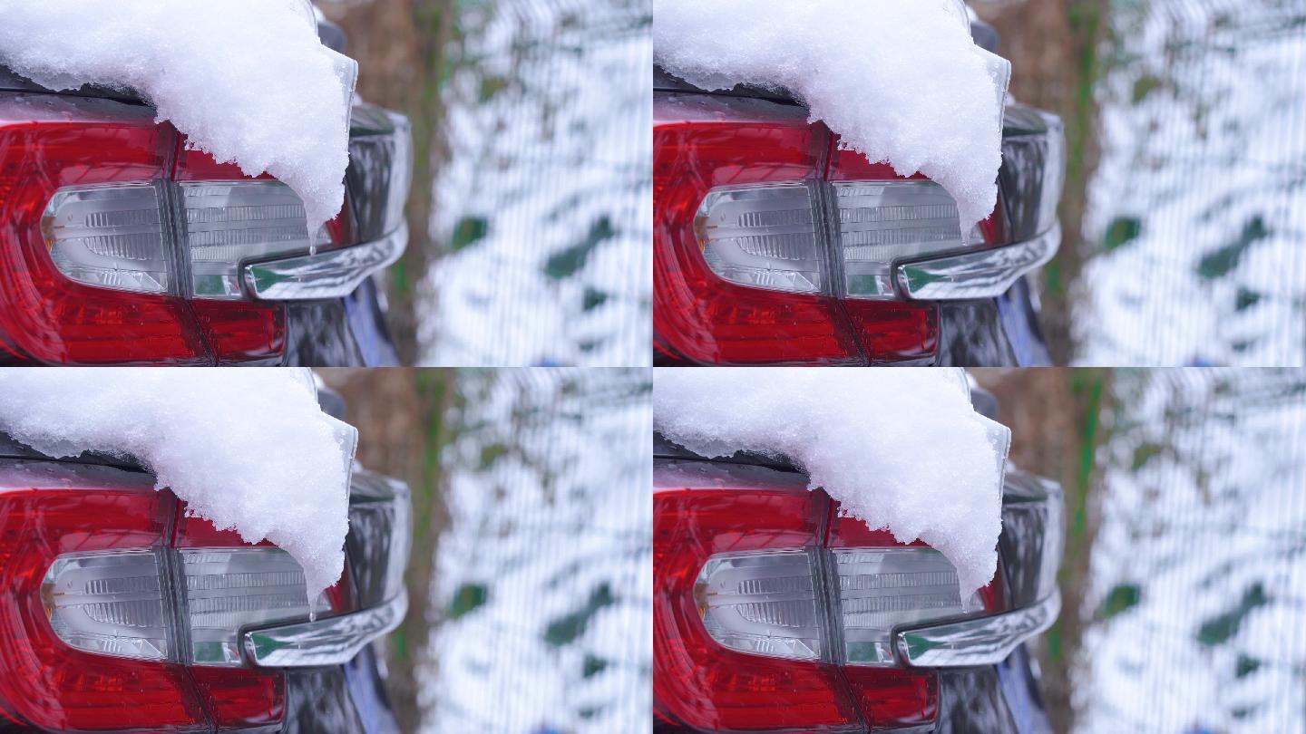4K车辆冰雪融化滴水特写