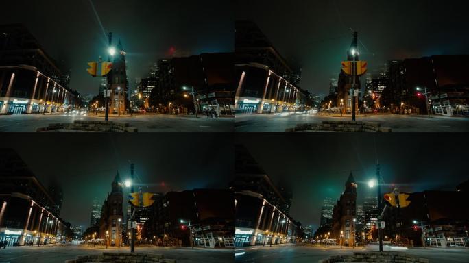 多伦多扁铁大厦城市夜景宣传车流量延时