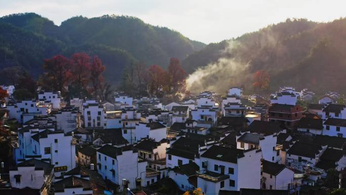 航拍婺源最美秋色石城红枫景区