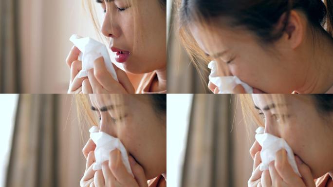 感冒的女子女性鼻炎发烧
