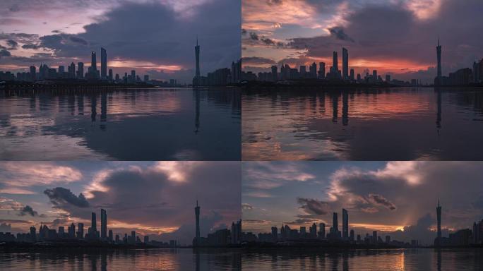 广州珠江沿岸日出火烧云延时摄影