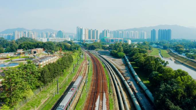 香港上水铁路的鸟瞰图