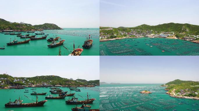 舟山停在海边的养殖海产品渔船