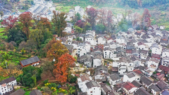 航拍婺源最美秋色石城红枫景区