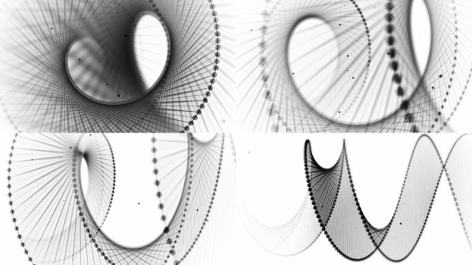 DNA双螺旋线条圆点环绕黑白图形电脑