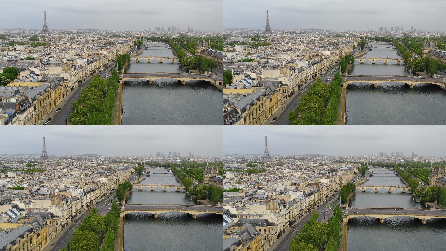 巴黎、塞纳河和埃菲尔铁塔鸟瞰图