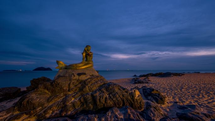 泰国宋克拉著名旅游景点美人鱼雕像