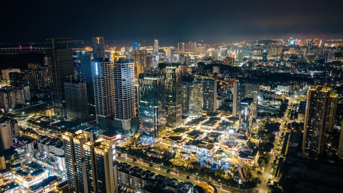 航拍珠海商圈富华里通透夜景4k延时