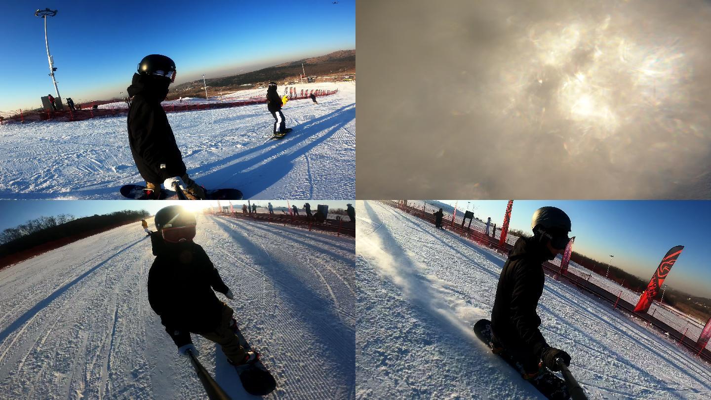 冬季滑雪运动相机第一视角实拍4K视频