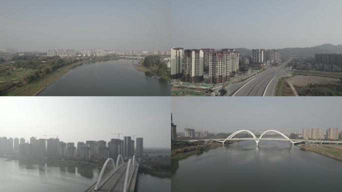 成都新津浦江河白鹤大桥航拍4K原片素材