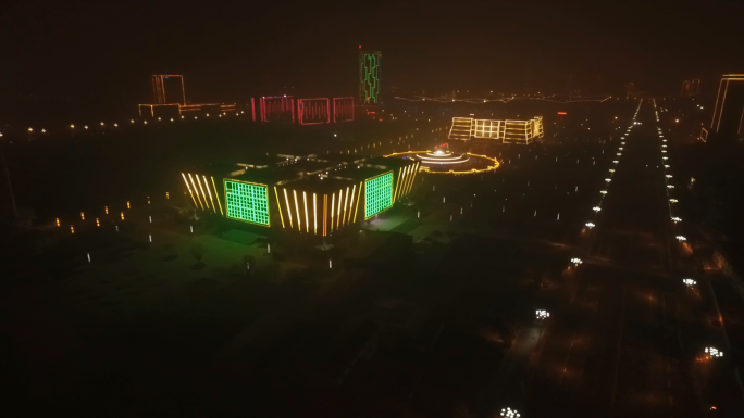 沧州市图书馆夜景航拍