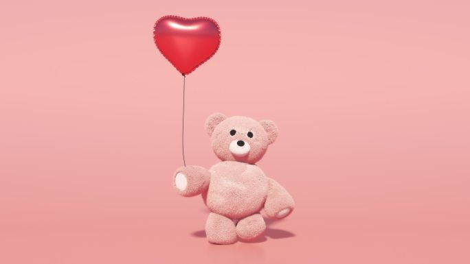 带红色心形气球的泰迪熊