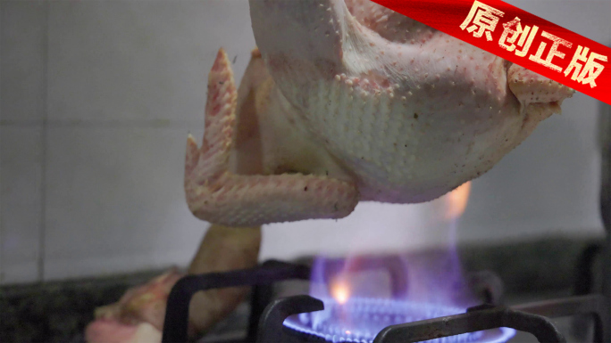 家庭厨房灶火烧烤鸡毛砍鸡分鸡清洗4k实拍