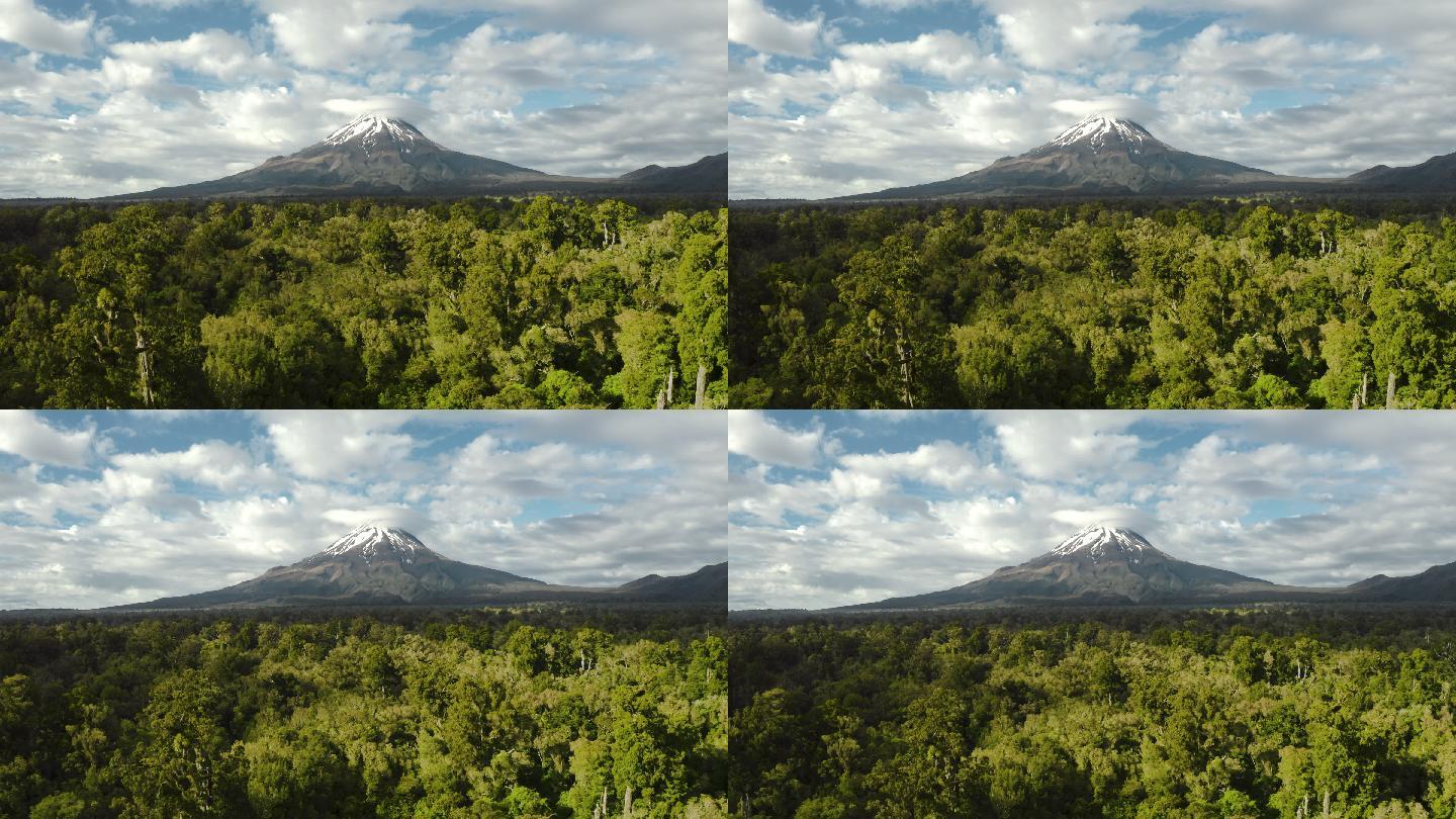 火山鸟瞰图大气全景空镜树林