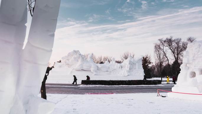 黑龙江哈尔滨雪雕雪博会冰雪大世界延时摄影