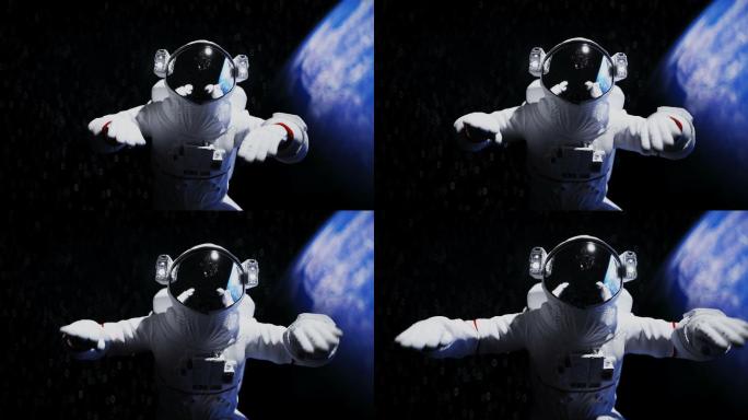 宇航员在太空中悬浮。