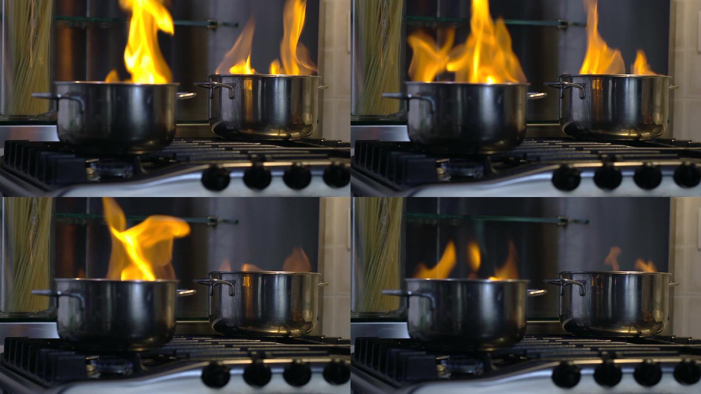 炉子上的锅着火