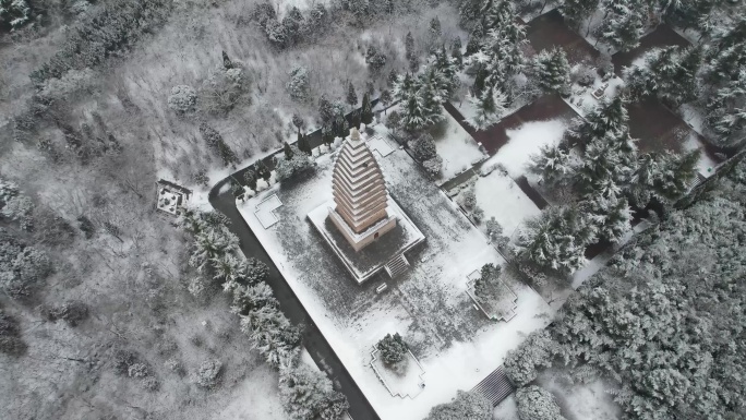 航拍城市公园建筑美景雪景A