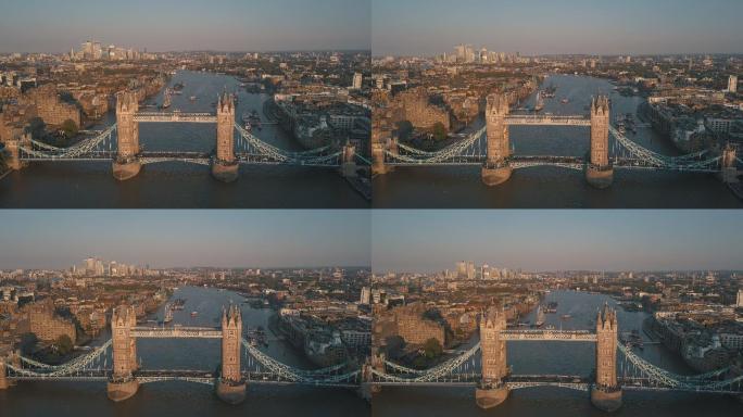 日落/日出时伦敦塔桥的特写镜头