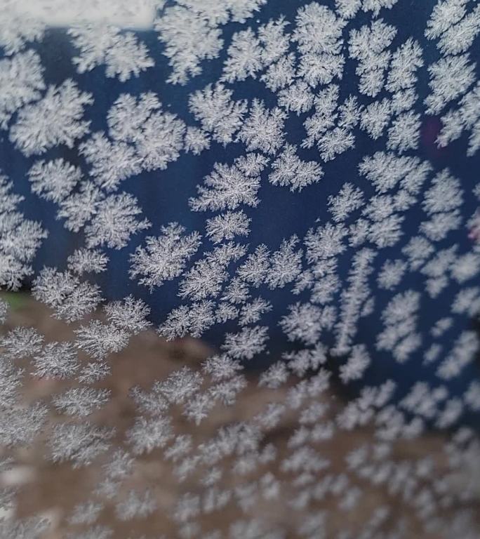 冬天车玻璃上霜雪花状